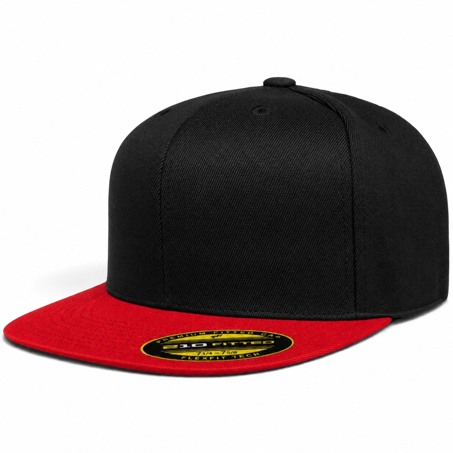Flexfit 210 Premium Blank Stretch Fitted Hat - Black/Red