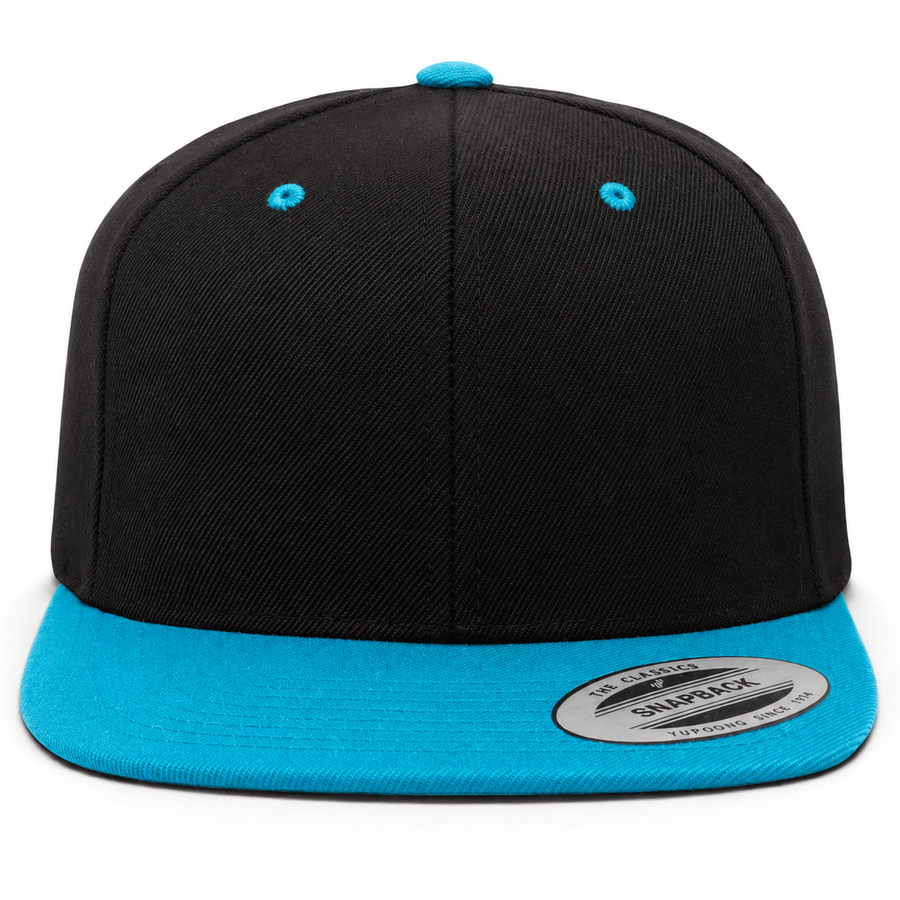 YP Classics Premium Blank Adjustable Snapback Hat - Black/Turquoise - Product Image