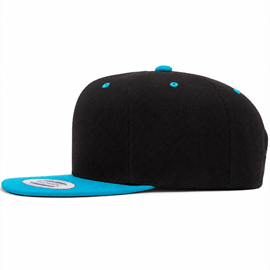 YP Classics Premium Blank Adjustable Snapback Hat - Black/Turquoise - Product Image