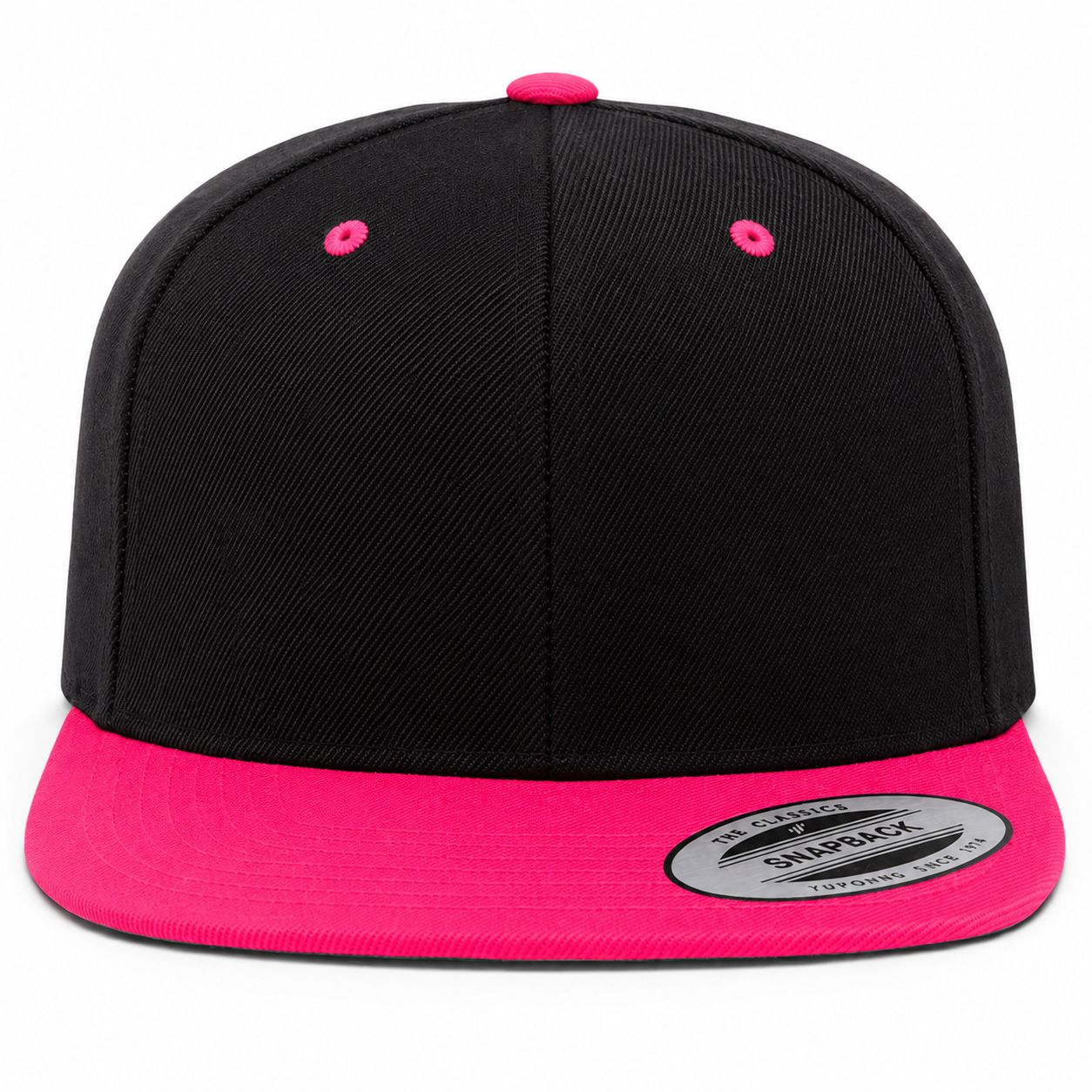 YP Classics Premium Blank Adjustable Snapback Hat - Black/Hot Pink