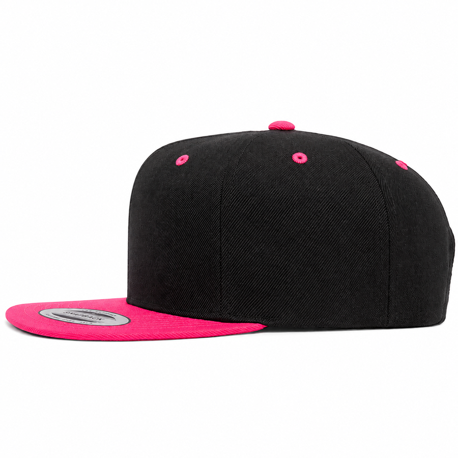 YP Classics Premium Blank Adjustable Snapback Hat - Black/Hot Pink