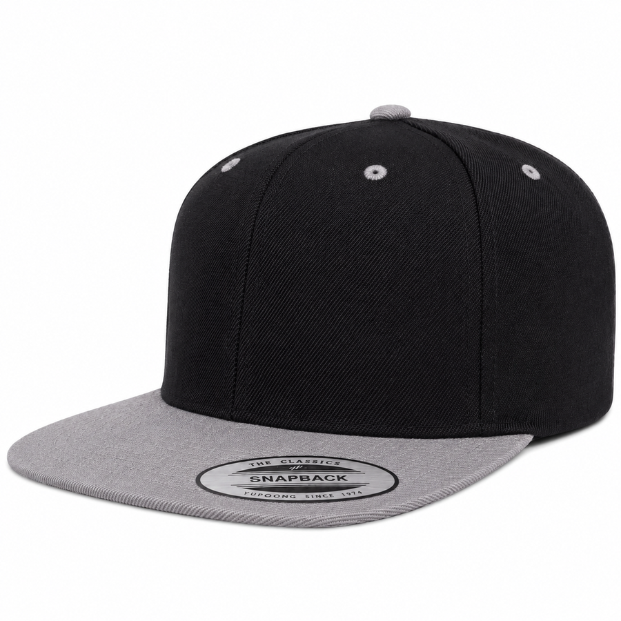 YP Classics Premium Blank 6-Panel Adjustable Snapback Hat - Black/Gray - Product Image