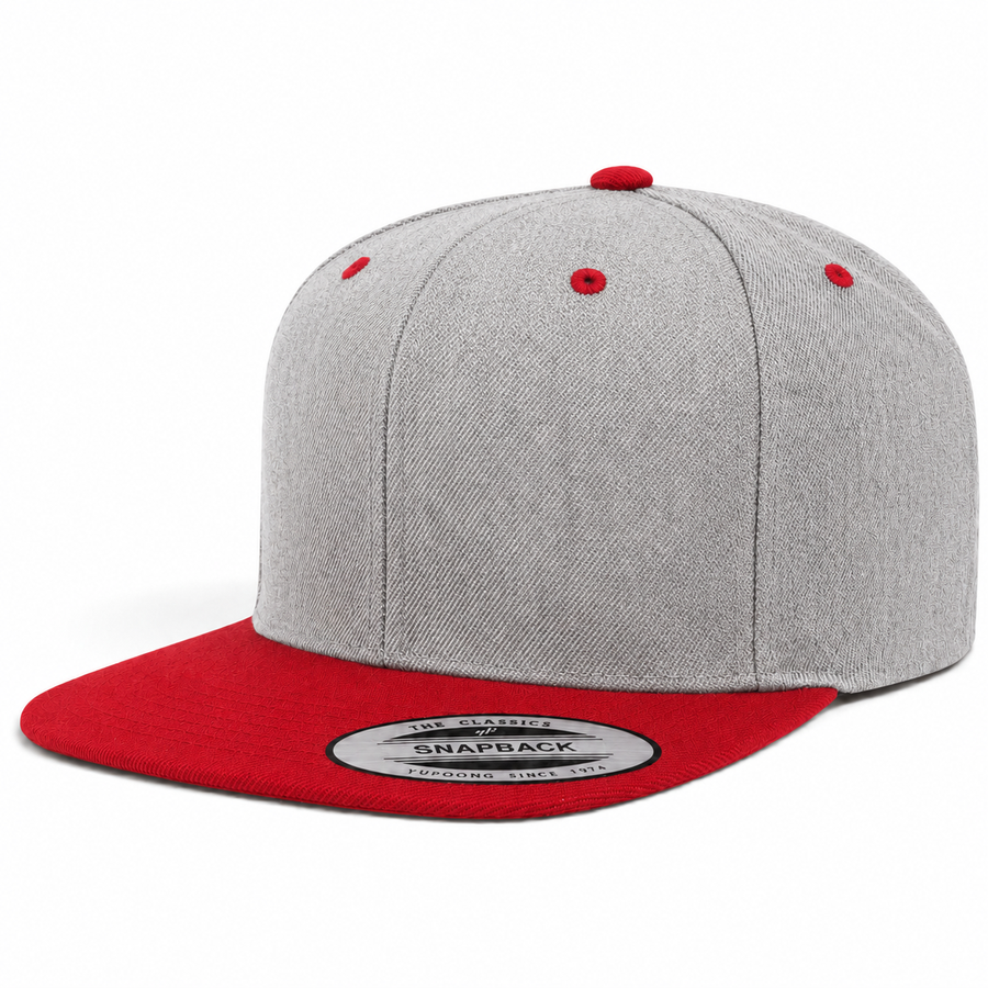 YP Classics Premium Blank Adjustable Snapback Hat - Heather Gray/Red - Product Image