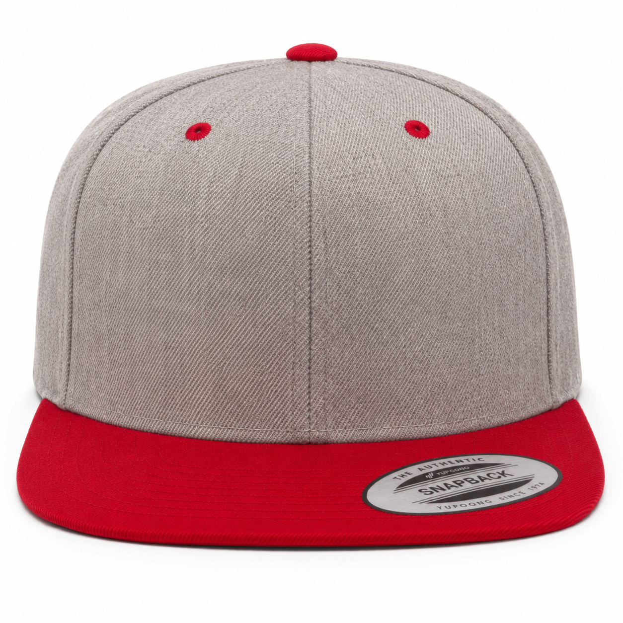 YP Classics Premium Blank Adjustable Snapback Hat - Heather Gray/Red - Product Image