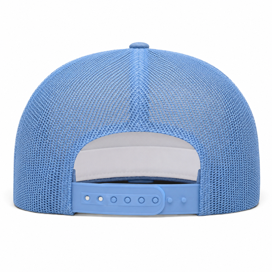 YP Classics Premium Blank Adjustable Trucker Snapback Hat - White/Baby Blue - Product Image