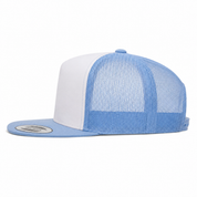 YP Classics Premium Blank Adjustable Trucker Snapback Hat - White/Baby Blue - Product Image