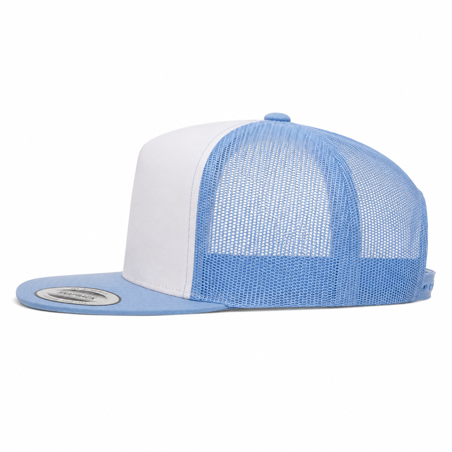 YP Classics Premium Blank Adjustable Trucker Snapback Hat - White/Baby Blue - Product Image