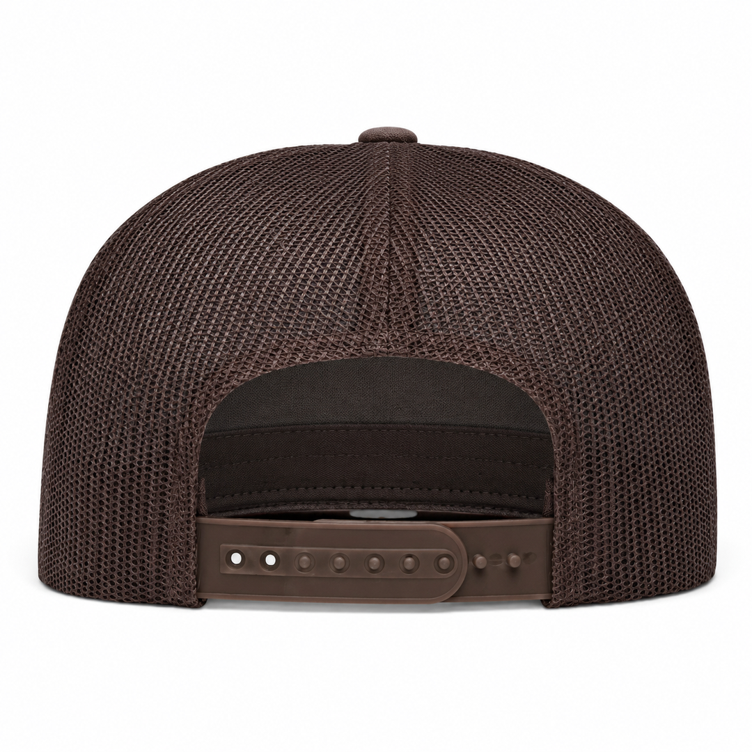 YP Classics Premium Blank 5-Panel Adjustable Trucker Snapback Hat - White/Brown - Product Image