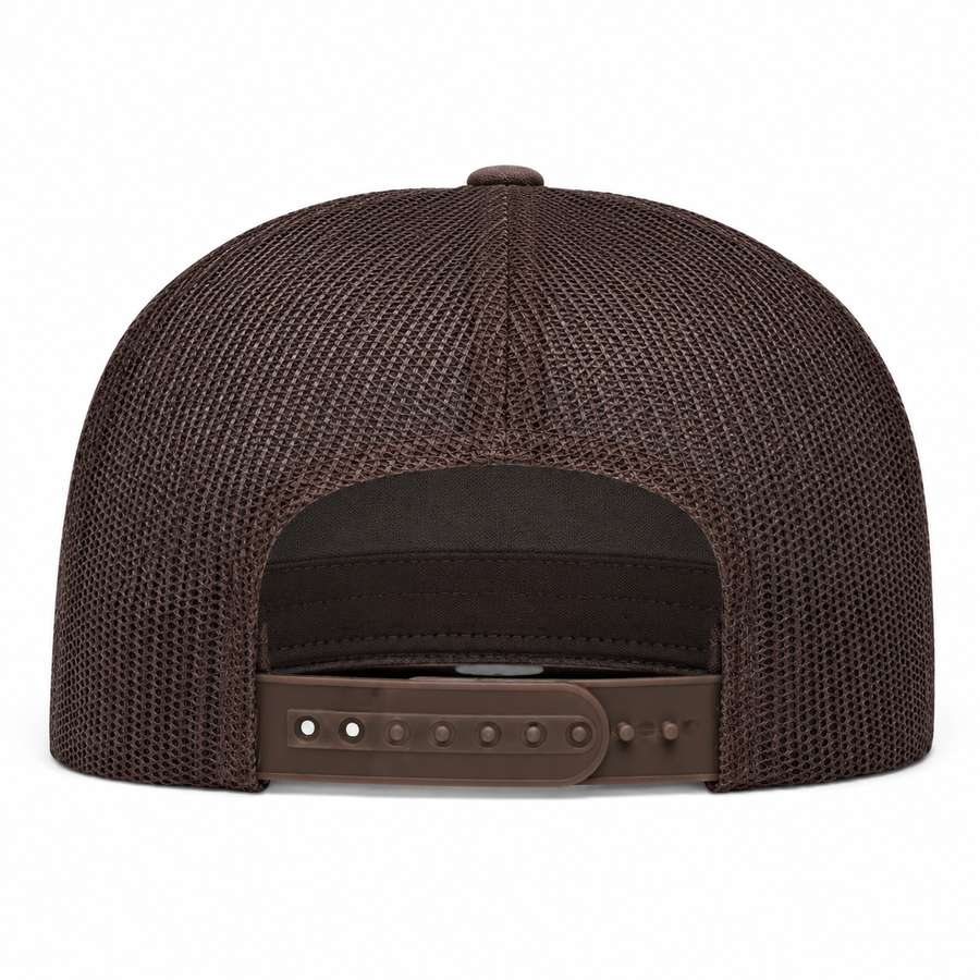 YP Classics Premium Blank Adjustable Trucker Snapback Hat - White/Brown - Product Image