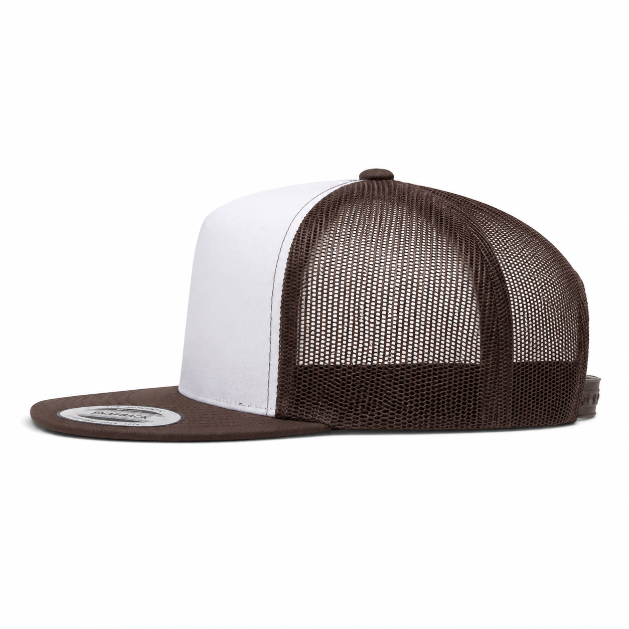 YP Classics Premium Blank Adjustable Trucker Snapback Hat - White/Brown - Product Image