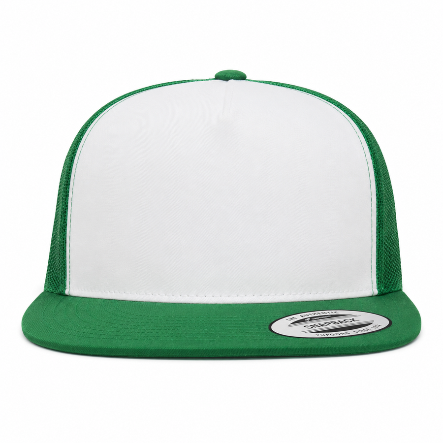YP Classics Premium Blank Adjustable Trucker Snapback Hat - White/Green - Product Image