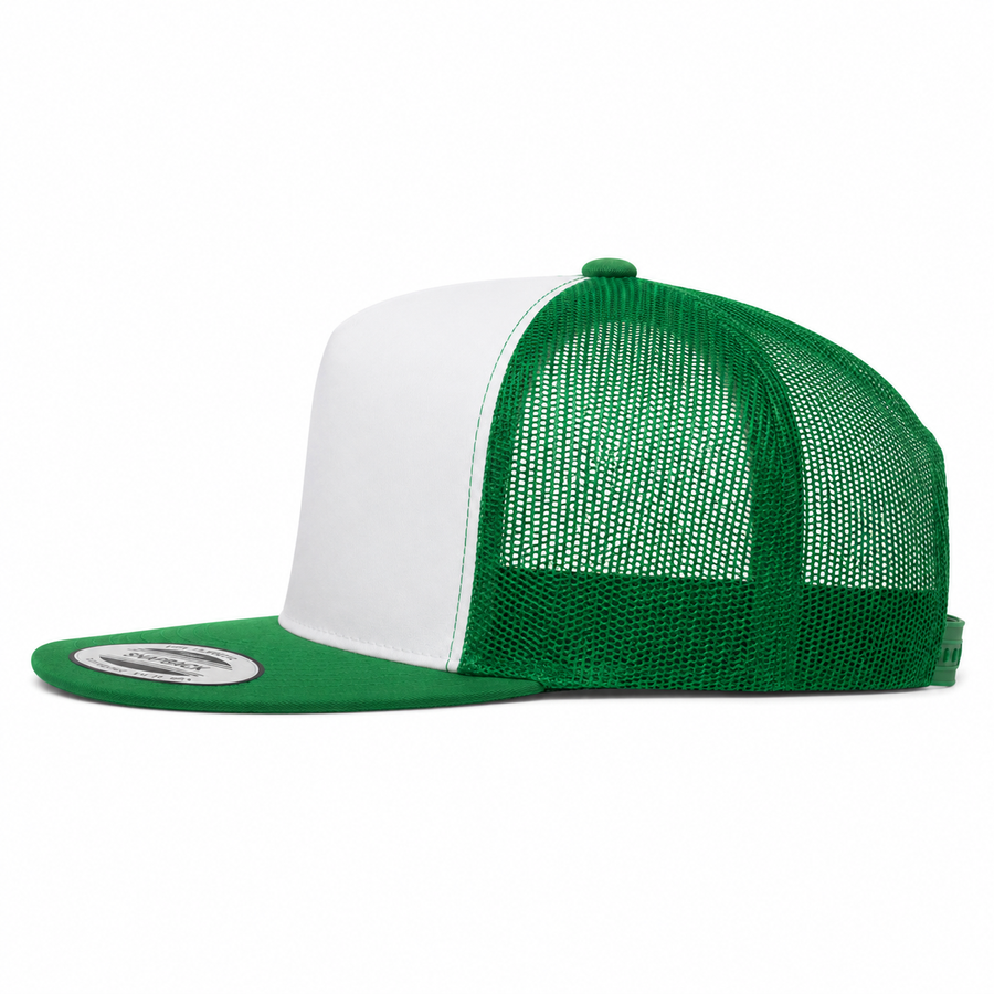 YP Classics Premium Blank Adjustable Trucker Snapback Hat - White/Green - Product Image