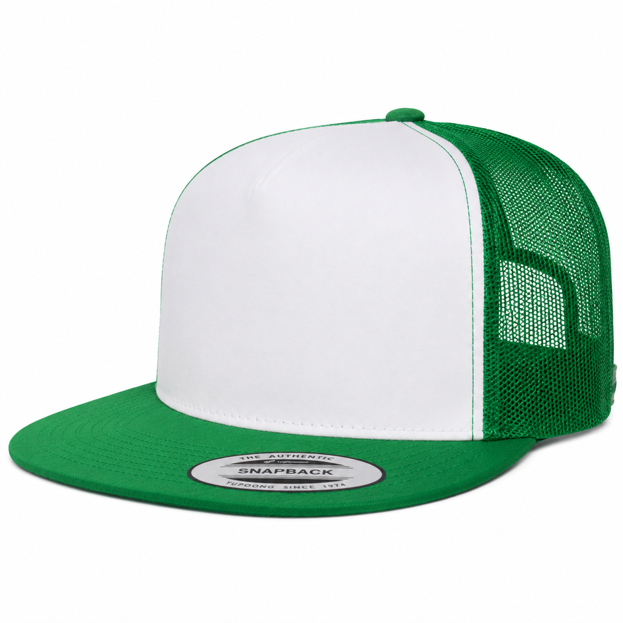 YP Classics Premium Blank Adjustable Trucker Snapback Hat - White/Green - Product Image