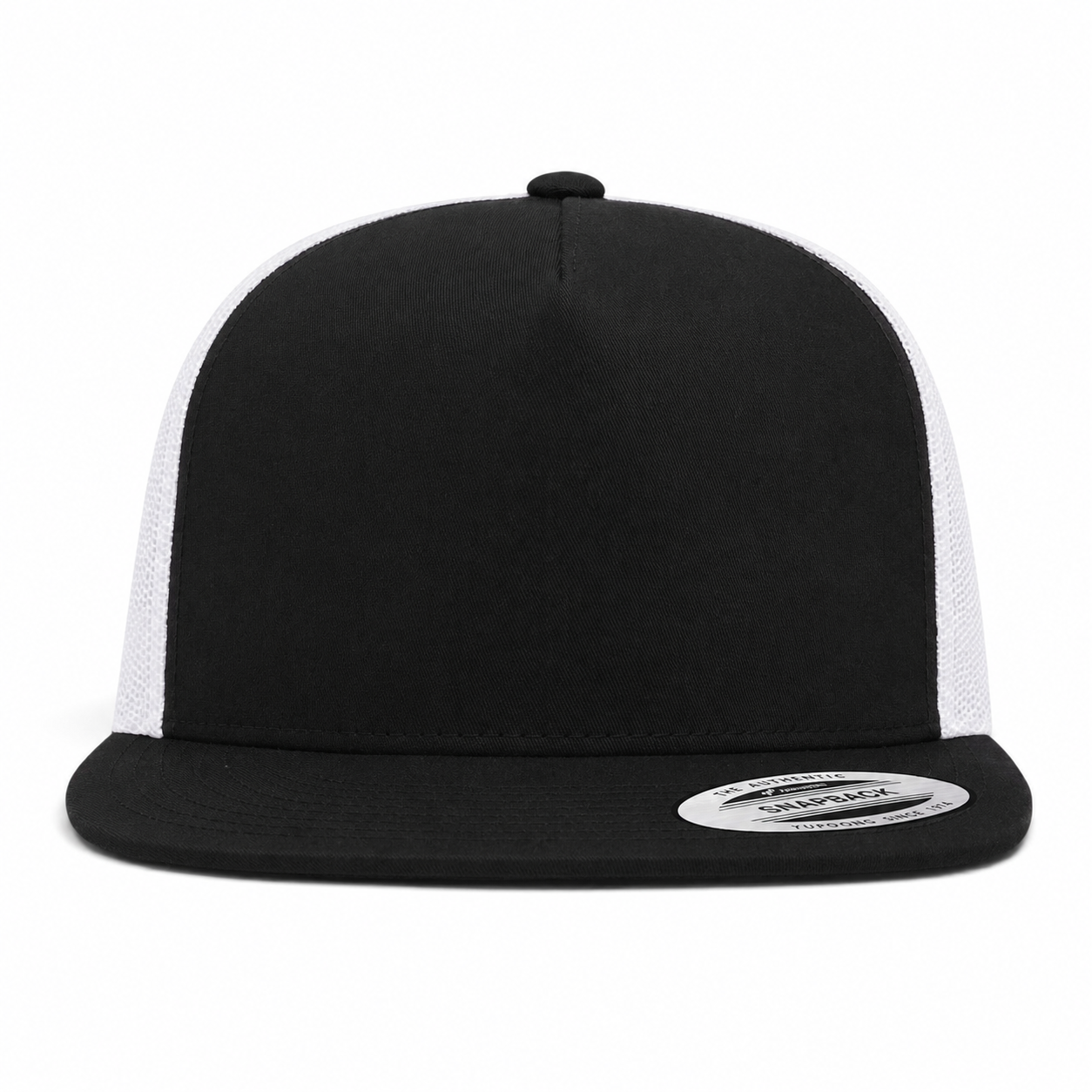 YP Classics Premium Blank 5-Panel Adjustable Trucker Snapback Hat - Black/White - Product Image