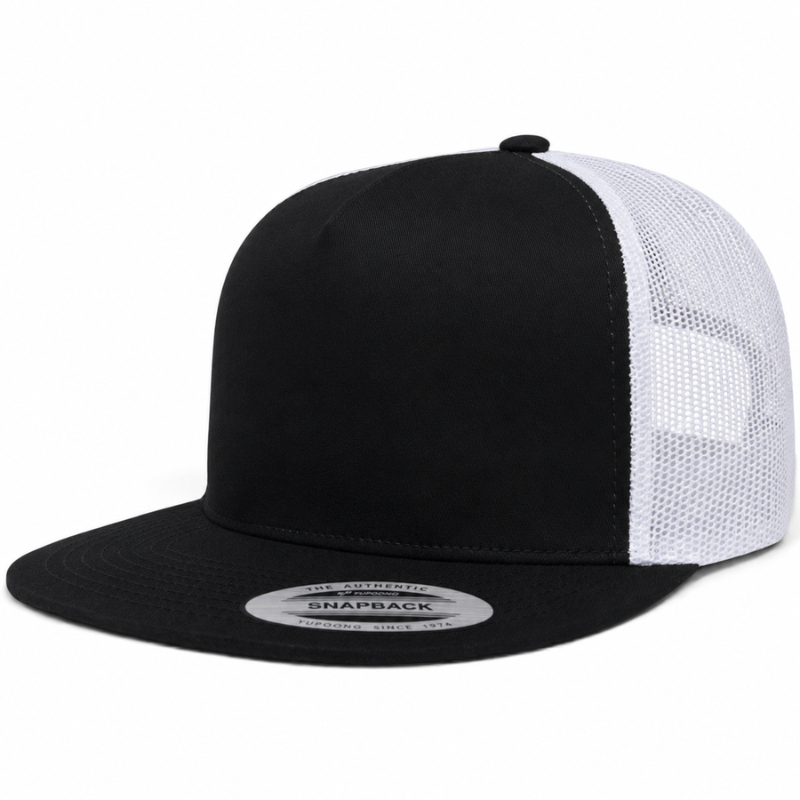 YP Classics Premium Blank 5-Panel Adjustable Trucker Snapback Hat - Black/White - Product Image