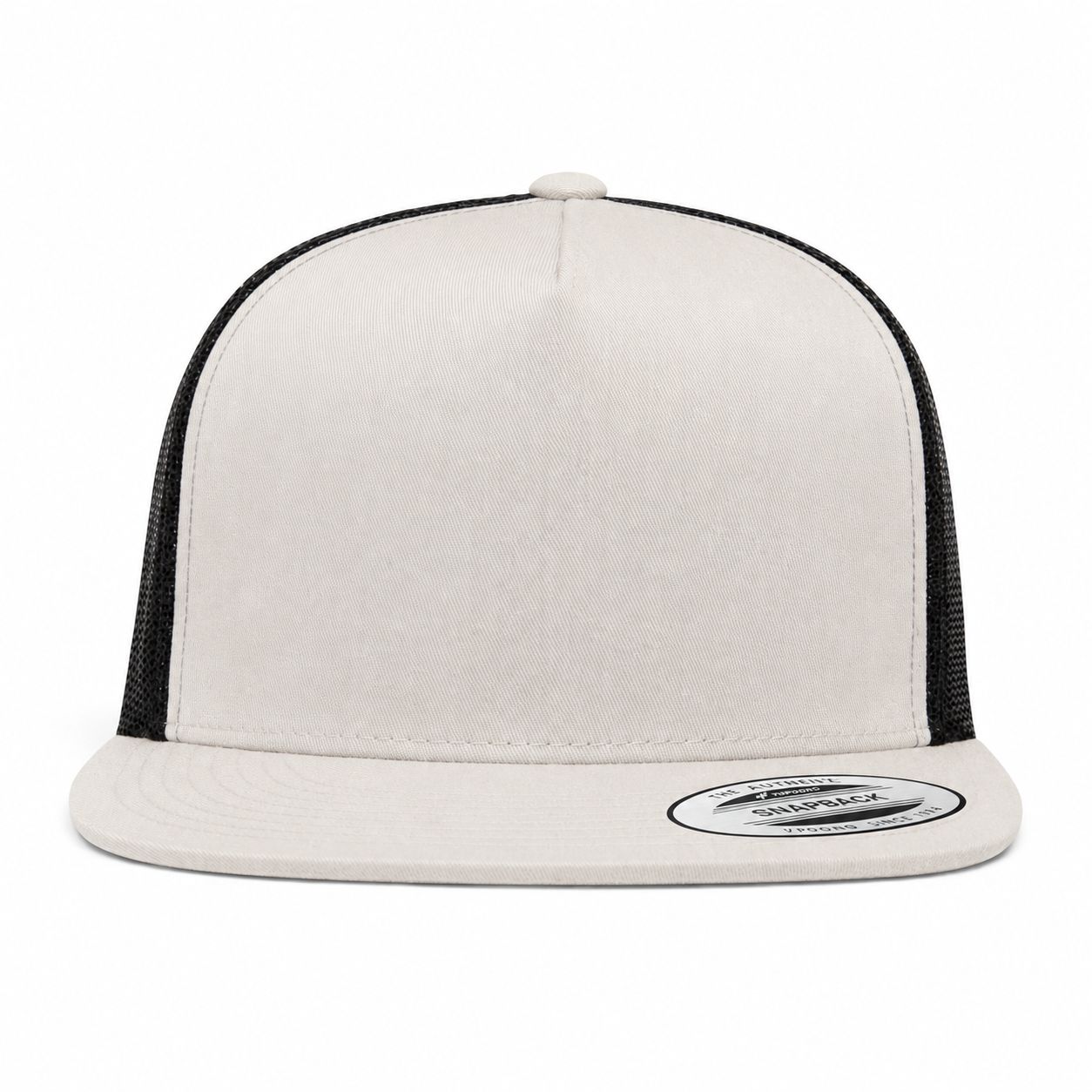 YP Classics Premium Blank 5-Panel Adjustable Trucker Snapback Hat - Stone/Black - Product Image