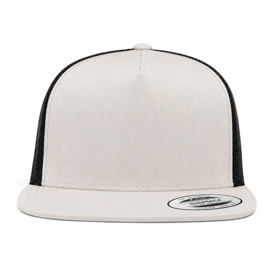 YP Classics Premium Blank 5-Panel Adjustable Trucker Snapback Hat - Stone/Black - Product Image