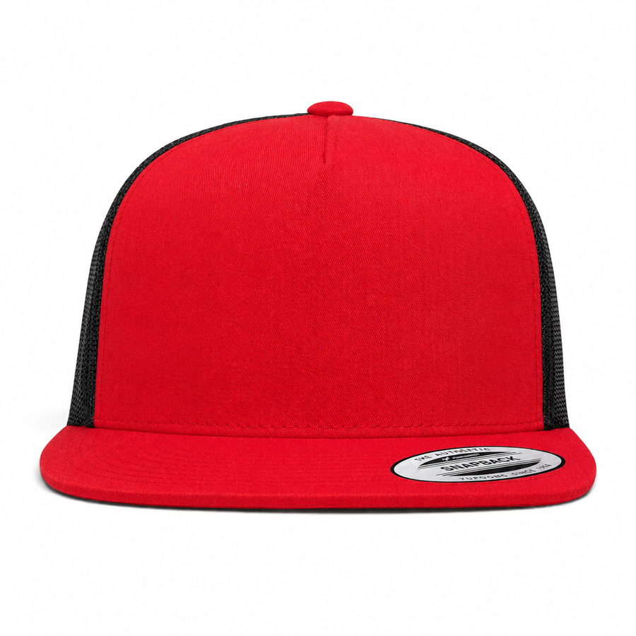 YP Classics Premium Blank 5-Panel Adjustable Trucker Snapback Hat - Red/Black - Product Image