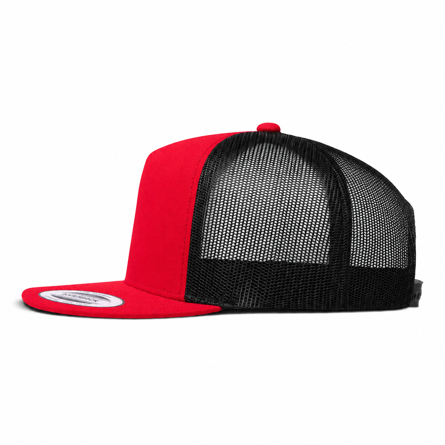 YP Classics Premium Blank 5-Panel Adjustable Trucker Snapback Hat - Red/Black - Product Image