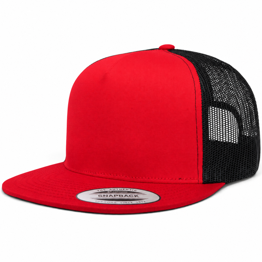 YP Classics Premium Blank 5-Panel Adjustable Trucker Snapback Hat - Red/Black - Product Image