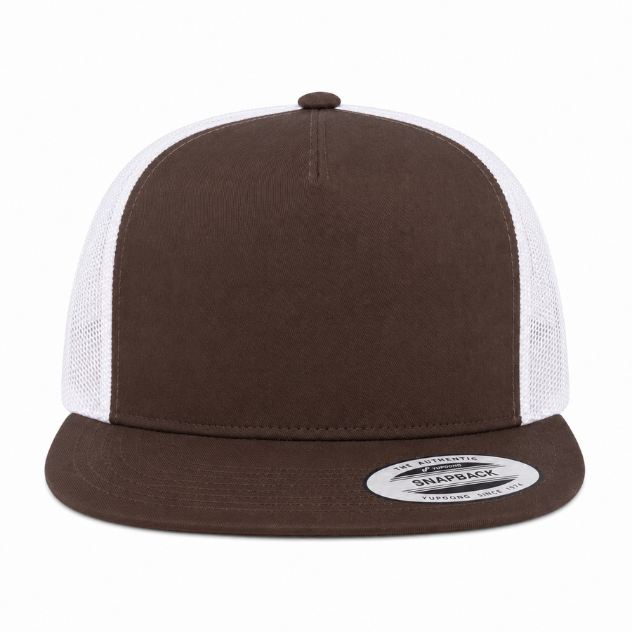 YP Classics Premium Blank Adjustable Trucker Snapback Hat - Brown/White - Product Image