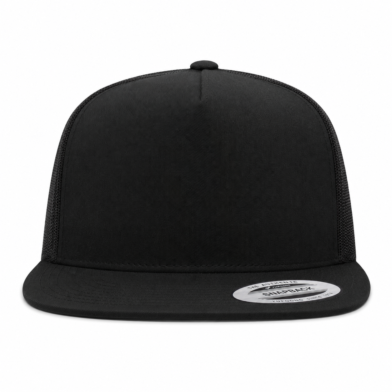 YP Classics Premium Blank 5-Panel Adjustable Trucker Snapback Hat - Black/Black - Product Image