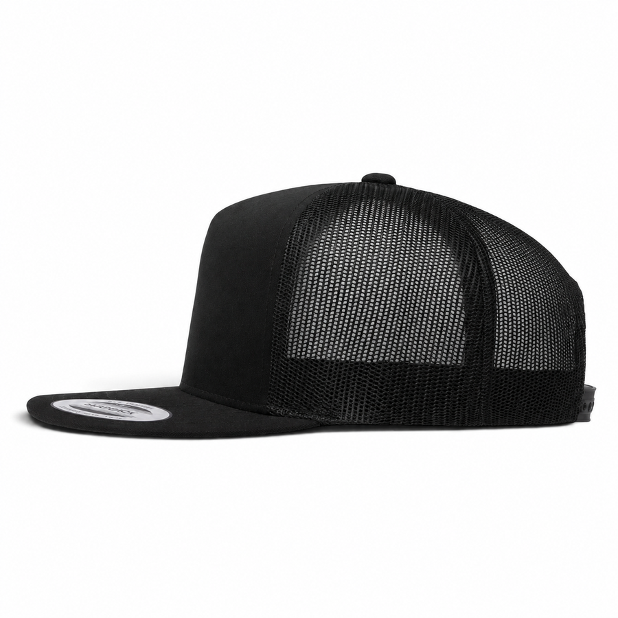 YP Classics Premium Blank 5-Panel Adjustable Trucker Snapback Hat - Black/Black - Product Image