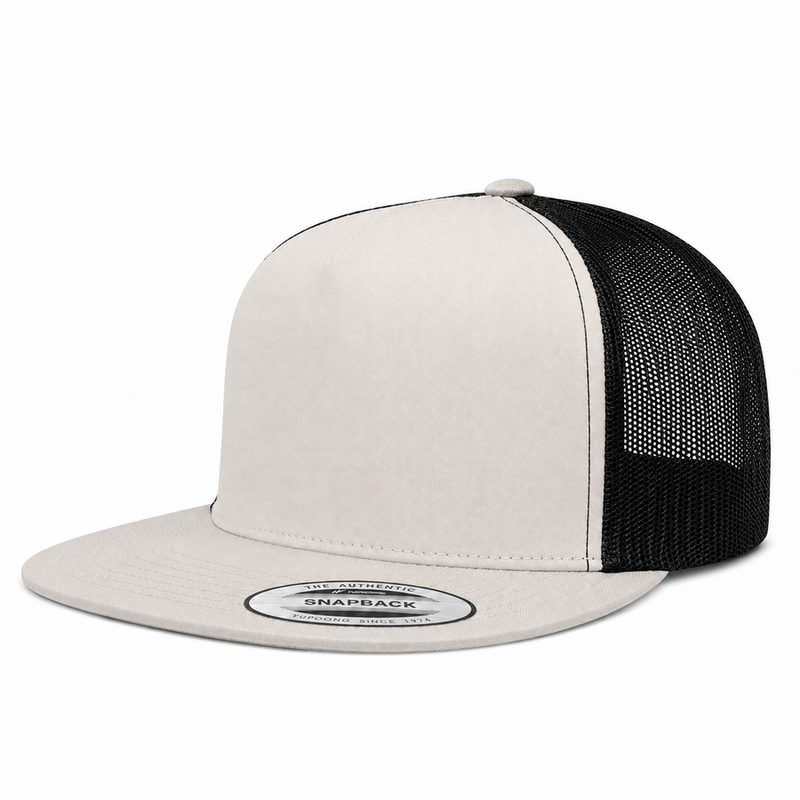 YP Classics Premium Blank 5-Panel Adjustable Trucker Snapback Hat - Stone/Black - Product Image