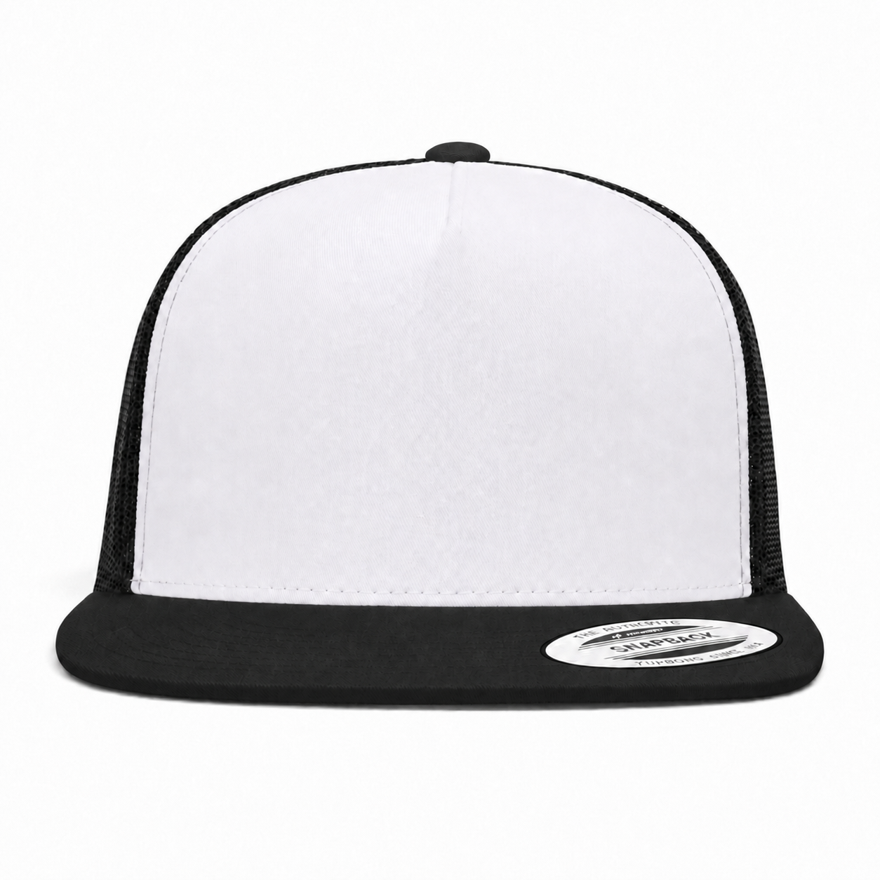 YP Classics Premium Blank 5-Panel Adjustable Trucker Snapback Hat - White/Black