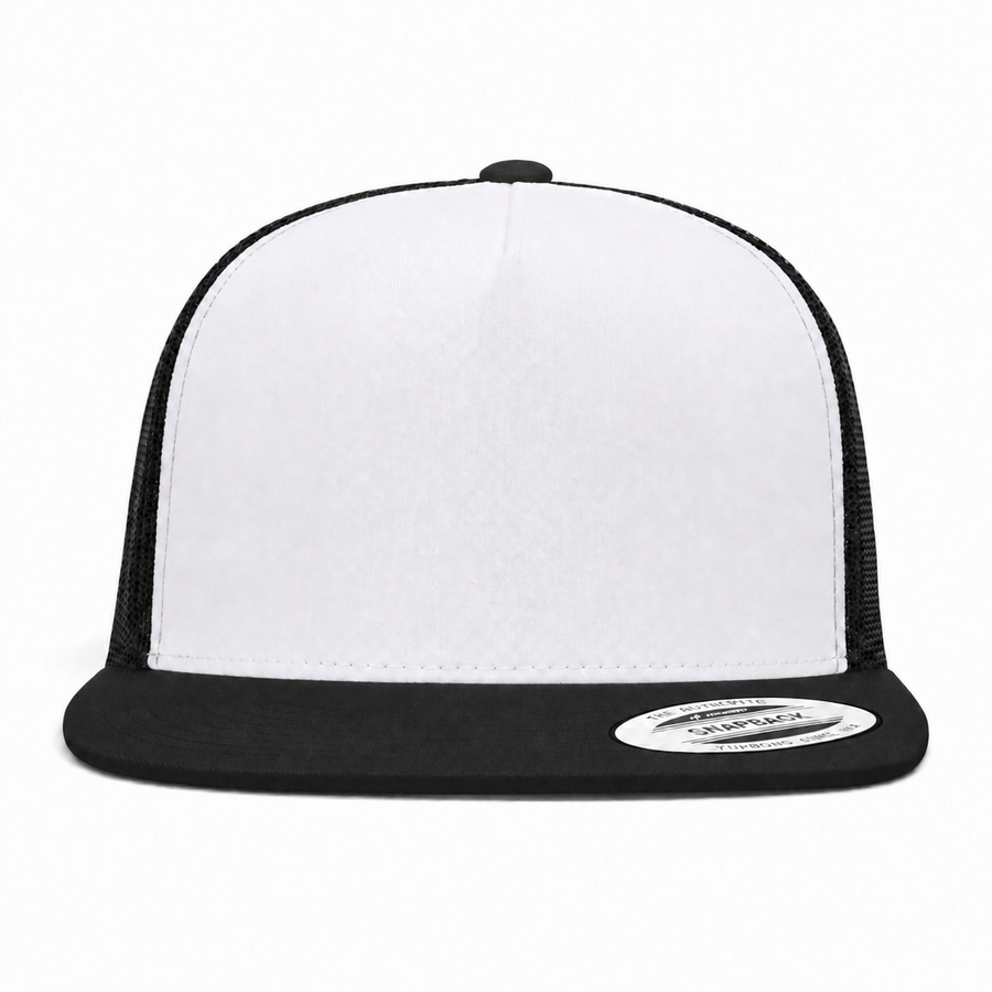 YP Classics Premium Blank 5-Panel Adjustable Trucker Snapback Hat - White/Black