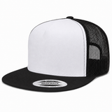 YP Classics Premium Blank 5-Panel Adjustable Trucker Snapback Hat - White/Black
