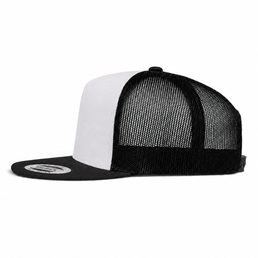 YP Classics Premium Blank 5-Panel Adjustable Trucker Snapback Hat - White/Black