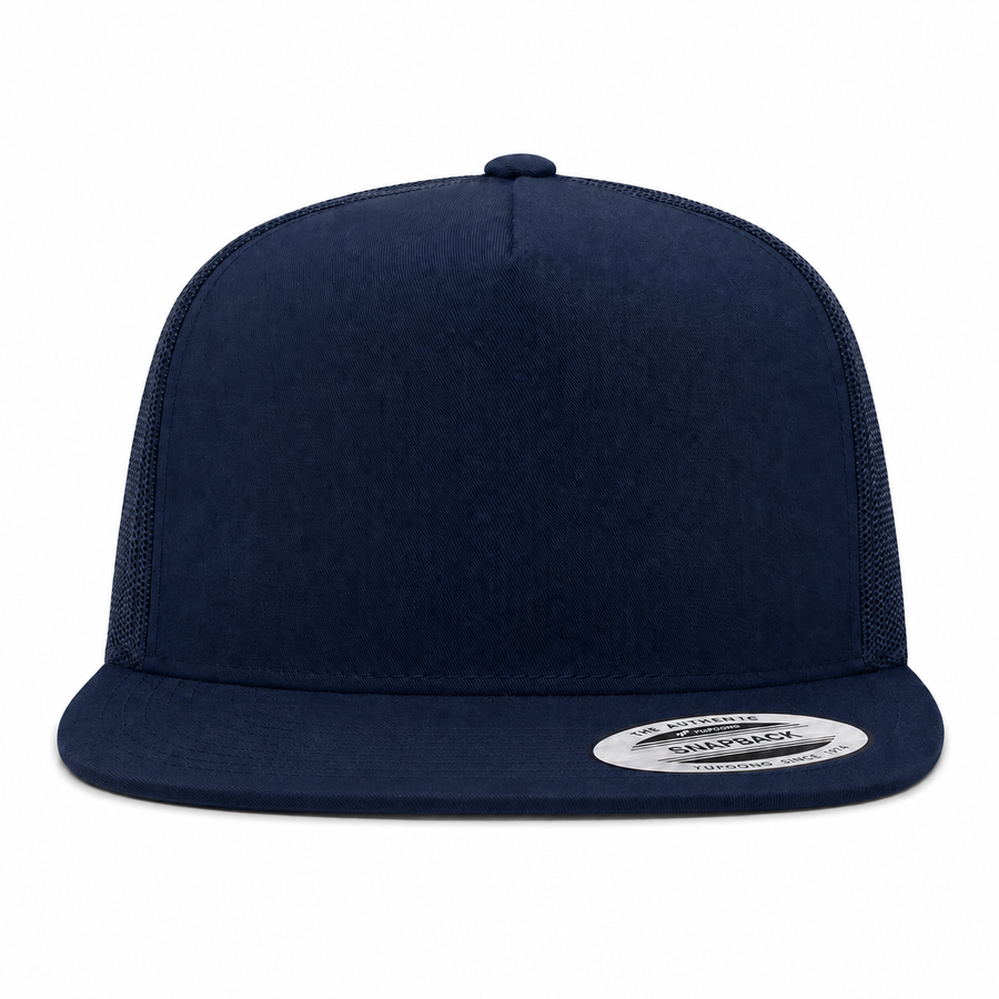 YP Classics Premium Blank 5-Panel Adjustable Trucker Snapback Hat - Navy/Navy
