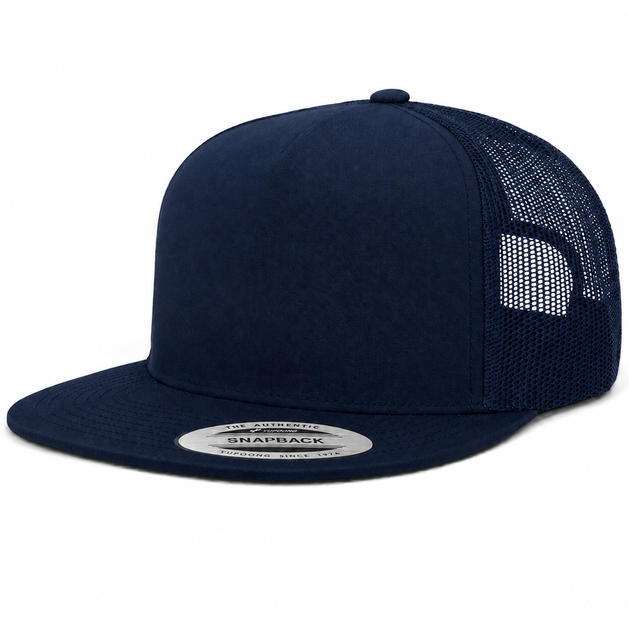 YP Classics Premium Blank 5-Panel Adjustable Trucker Snapback Hat - Navy/Navy