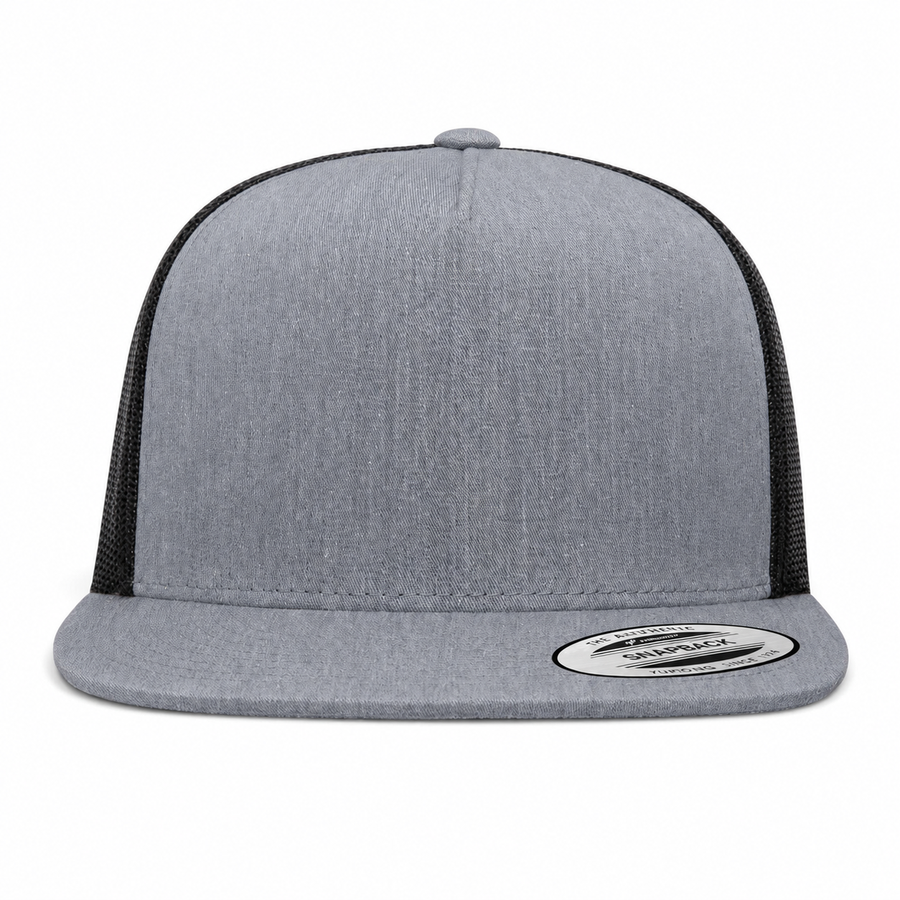 YP Classics Premium Blank 5-Panel Adjustable Trucker Snapback Hat - Heather Gray/Black