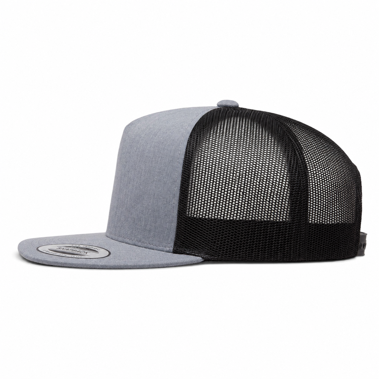 YP Classics Premium Blank 5-Panel Adjustable Trucker Snapback Hat - Heather Gray/Black