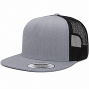 YP Classics Premium Blank 5-Panel Adjustable Trucker Snapback Hat - Heather Gray/Black