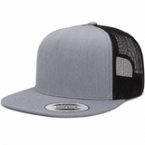 YP Classics Premium Blank 5-Panel Adjustable Trucker Snapback Hat - Heather Gray/Black