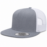 YP Classics Premium Blank 5-Panel Adjustable Trucker Snapback Hat - Heather Gray/White