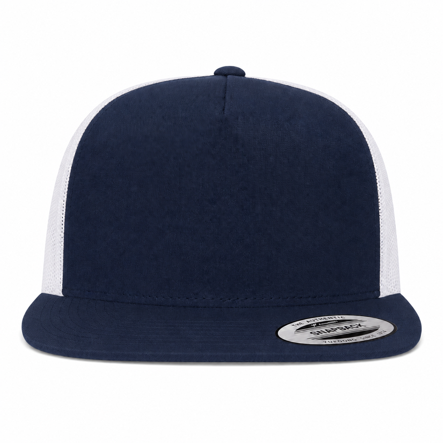 YP Classics Premium Blank 5-Panel Adjustable Trucker Snapback Hat - Navy/White