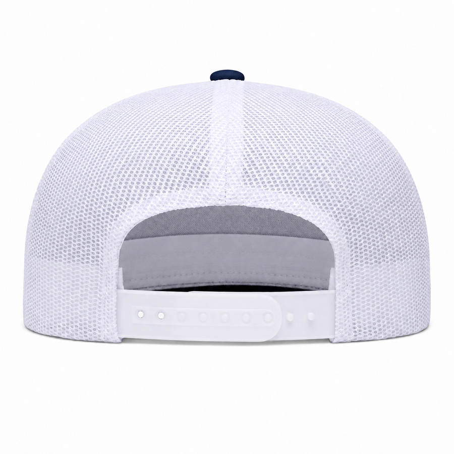 YP Classics Premium Blank 5-Panel Adjustable Trucker Snapback Hat - Navy/White