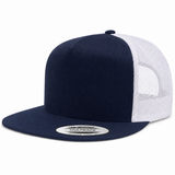 YP Classics Premium Blank 5-Panel Adjustable Trucker Snapback Hat - Navy/White