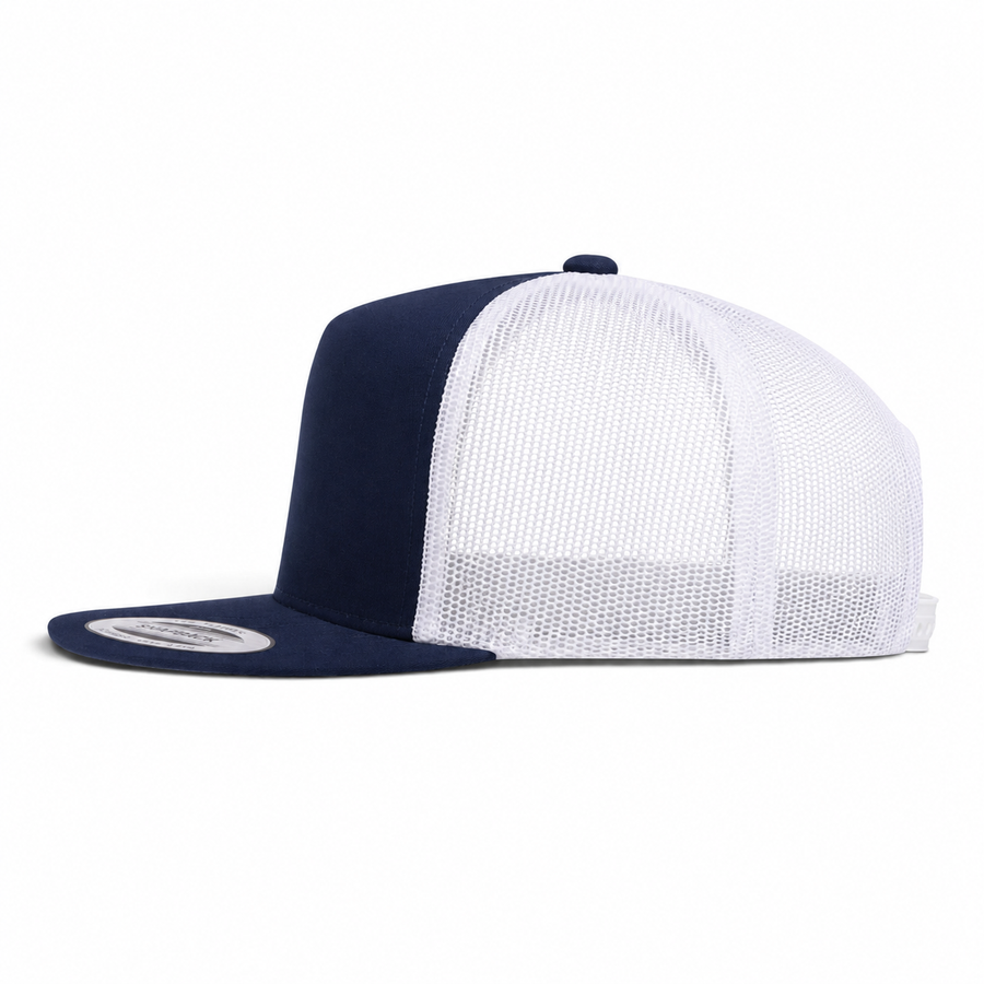 YP Classics Premium Blank 5-Panel Adjustable Trucker Snapback Hat - Navy/White