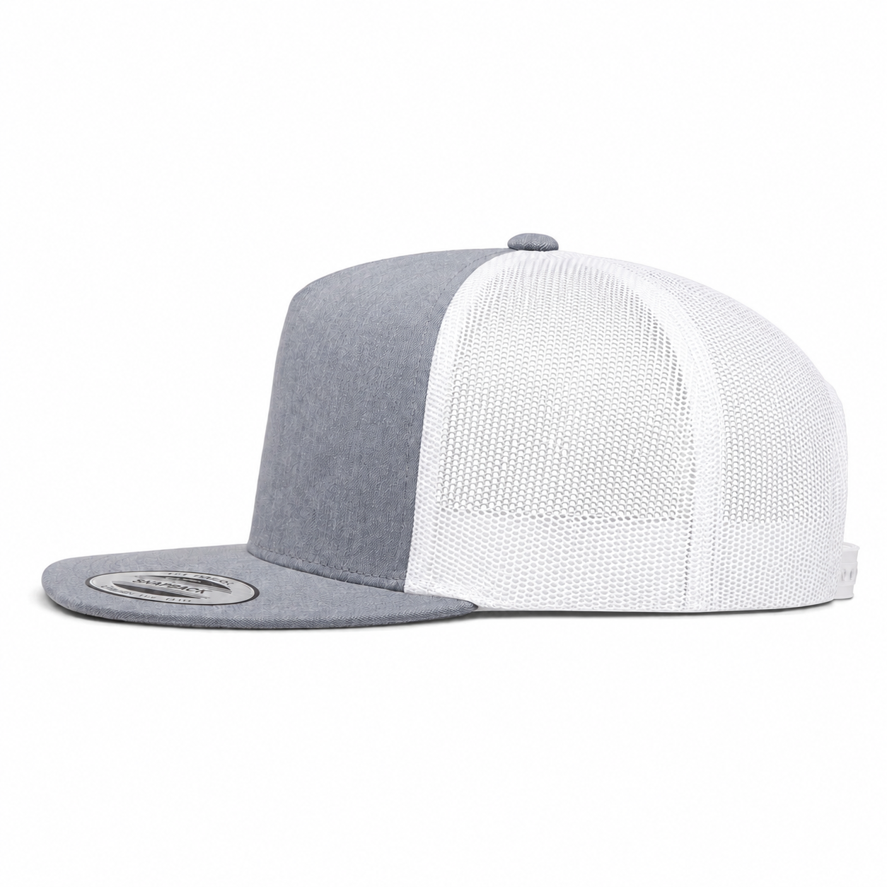 YP Classics Premium Blank 5-Panel Adjustable Trucker Snapback Hat - Heather Gray/White