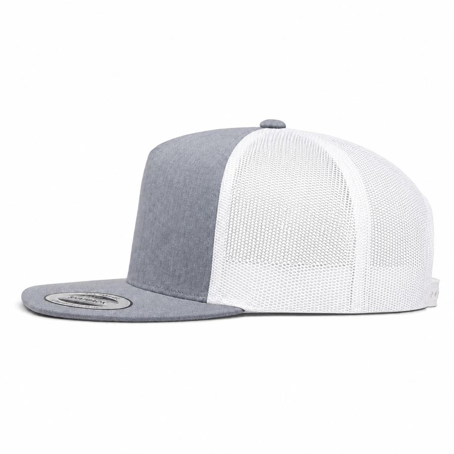 YP Classics Premium Blank 5-Panel Adjustable Trucker Snapback Hat - Heather Gray/White