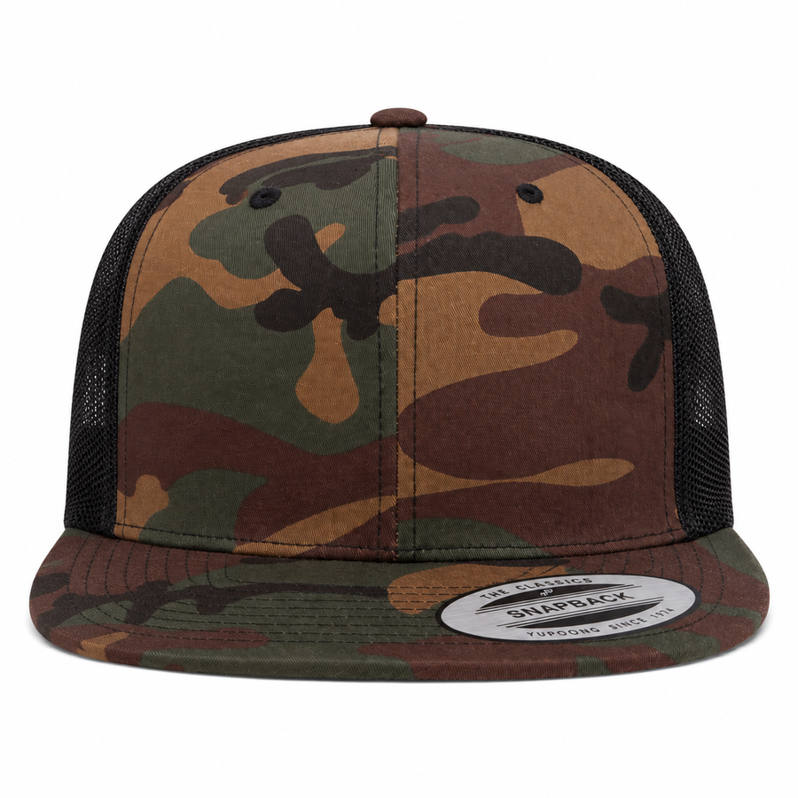 YP Classics Premium Blank 5-Panel Adjustable Trucker Snapback Hat - Camouflage/Black