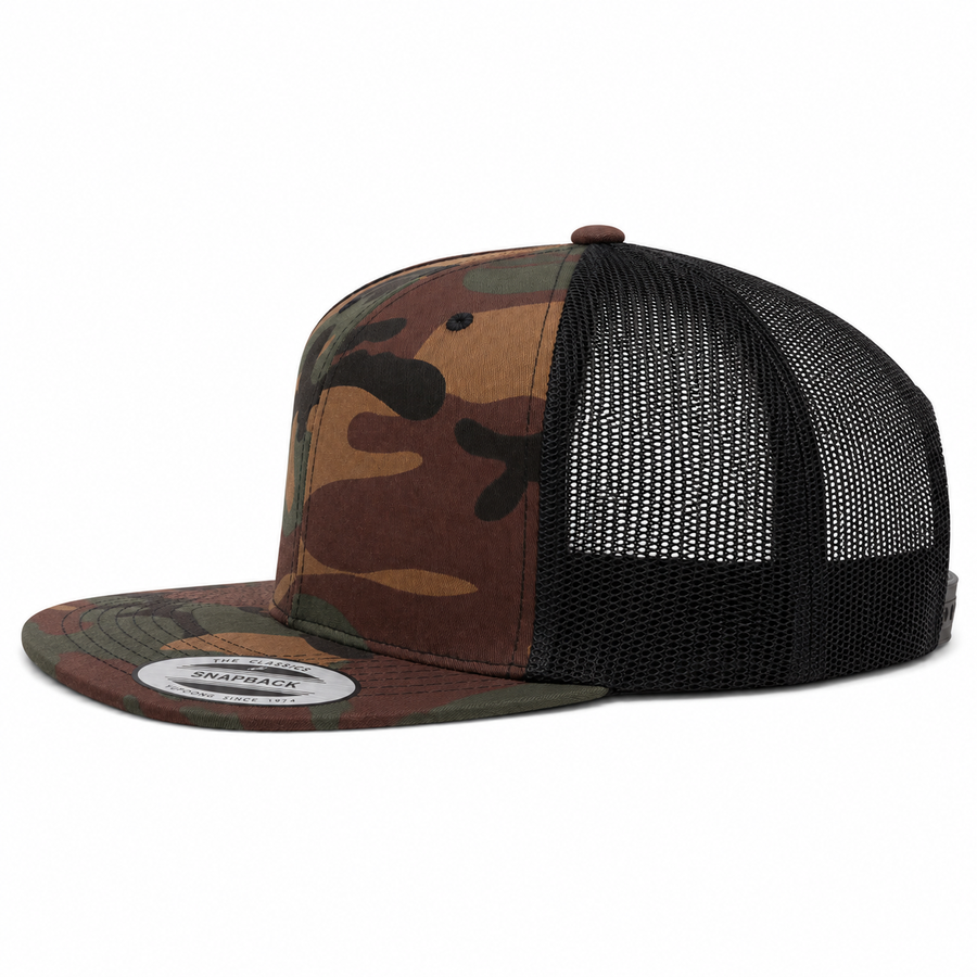 YP Classics Premium Blank 5-Panel Adjustable Trucker Snapback Hat - Camouflage/Black