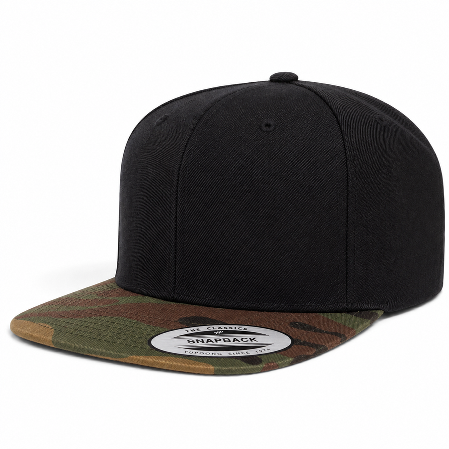 YP Classics Premium Blank 6-Panel Adjustable Snapback Hat - Black/Camouflage