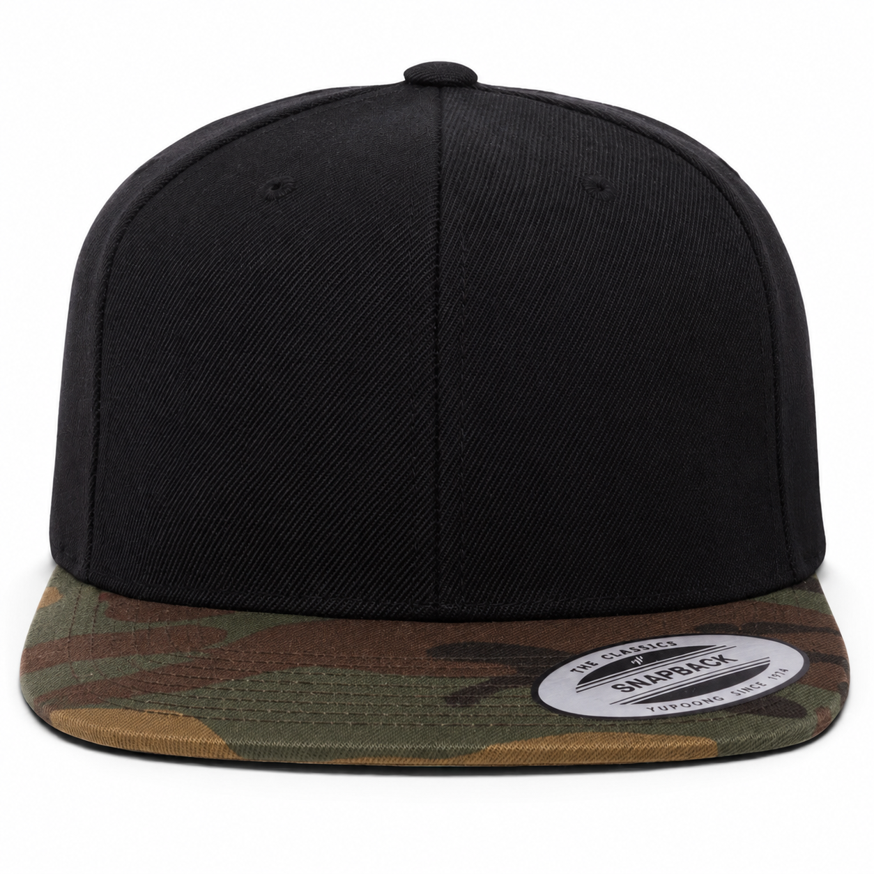 YP Classics Premium Blank 6-Panel Adjustable Snapback Hat - Black/Camouflage