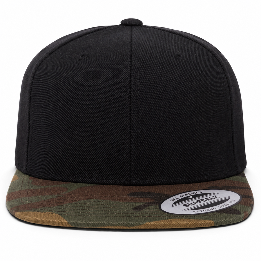 YP Classics Premium Blank 6-Panel Adjustable Snapback Hat - Black/Camouflage